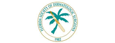 Logo for Florida Society of Dermatologic Surgeons, featuring a palm tree and surgical instrument.