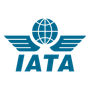 A blue logo for iata with a globe and wings