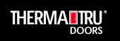 the logo for thermo tru doors is on a black background .