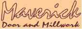 a handwritten logo for maverick door and millwork