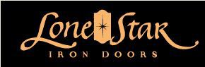 the logo for lone star iron doors is on a black background .