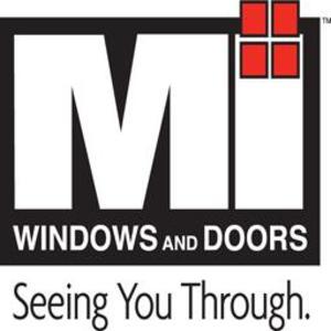 the logo for mi windows and doors says seeing you through
