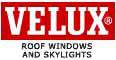 the logo for velux roof windows and skylights is red and white .