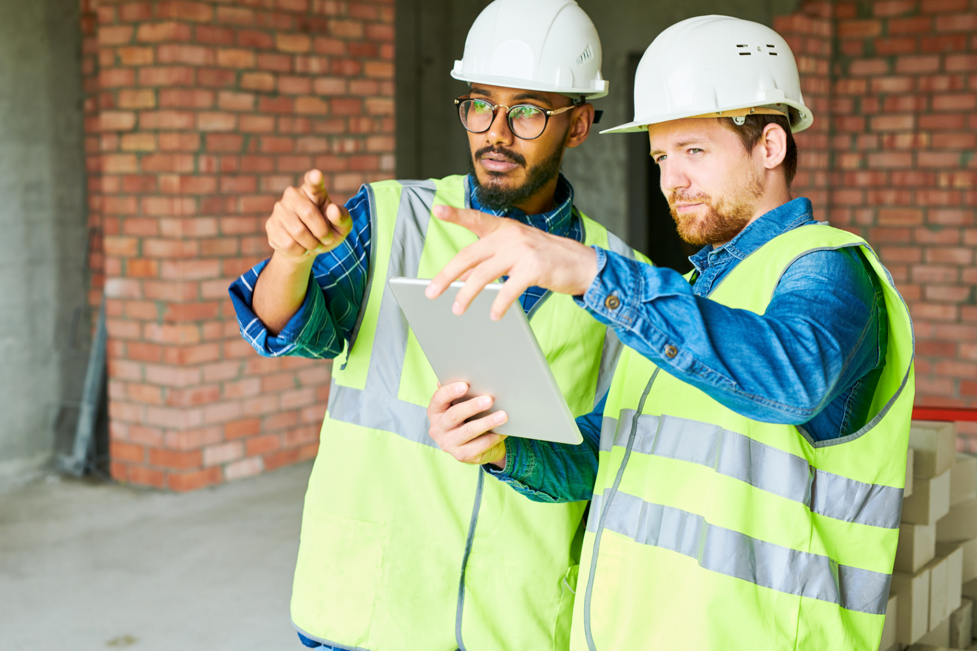 Tall white buildings and palm trees against a bright blue sky in Miami.
