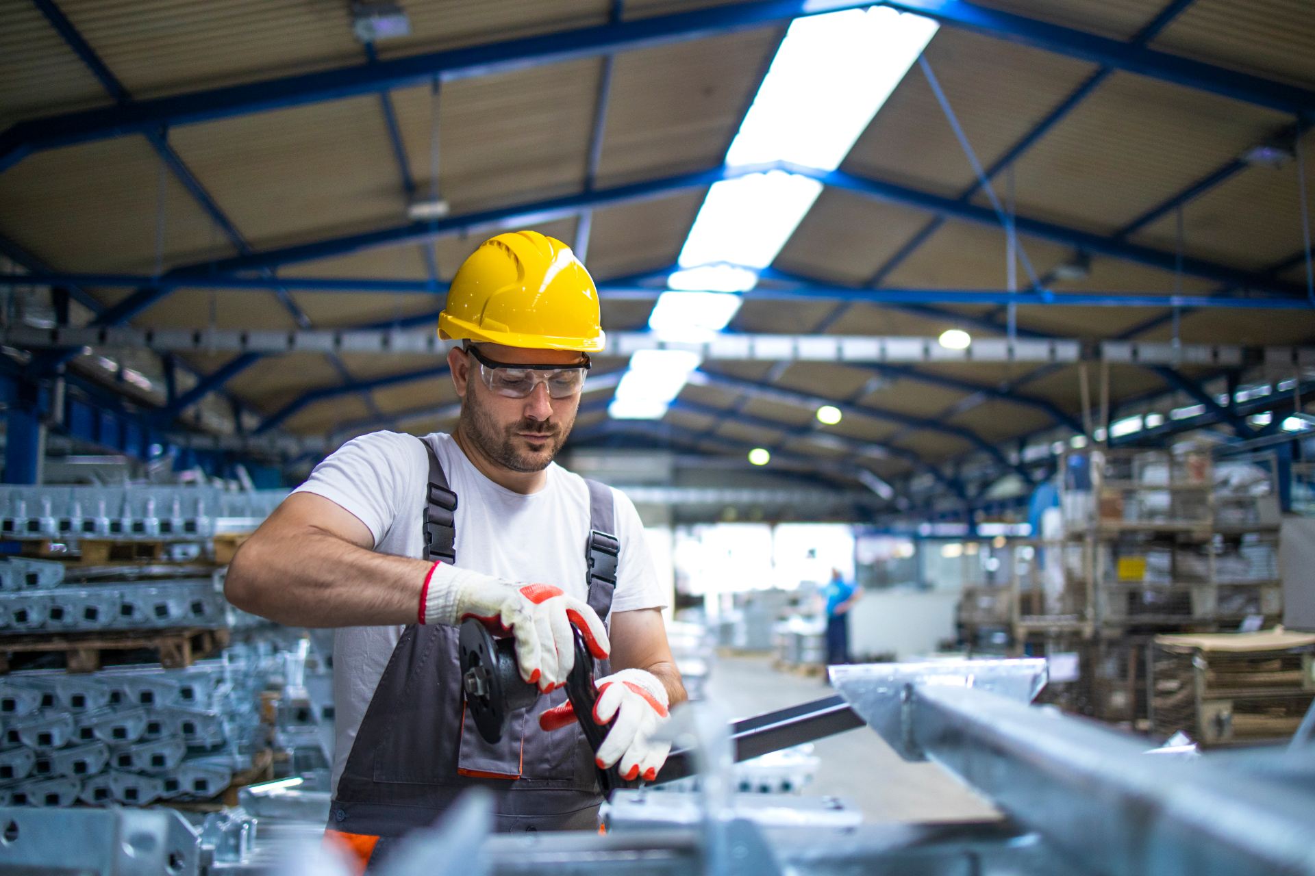 Tall white buildings and palm trees against a bright blue sky in Miami.