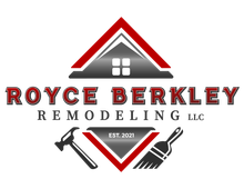 Royce Berkley Remodeling logo: Red roof over gray house graphic, red text