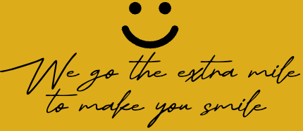Yellow background with a smiley face and text: 