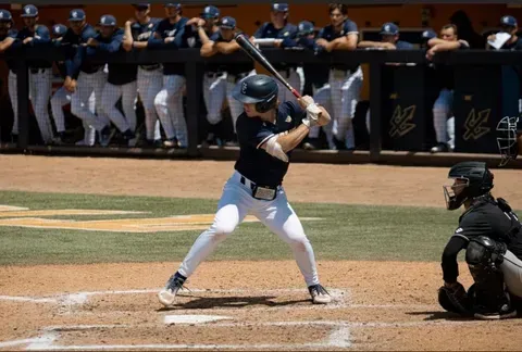 Baseball batter at the plate with catcher and dugout visible behind him