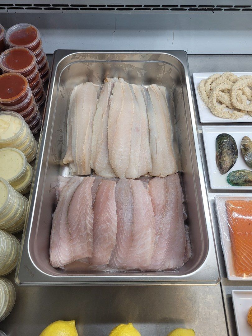 Fresh Fish Fillets in a Stainless Steel Tray — Aussie Fish & Chips Nelson Bay in Nelson Bay, NSW