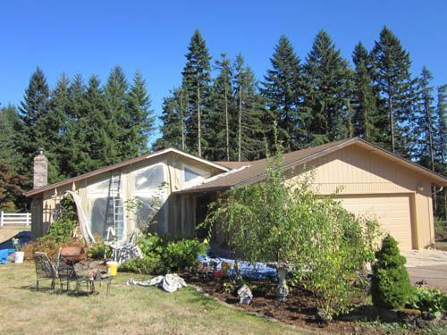 A house with a lot of trees in the background