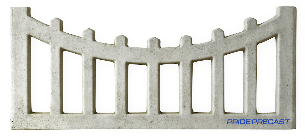 A concrete fence made by pride firecast on a white background