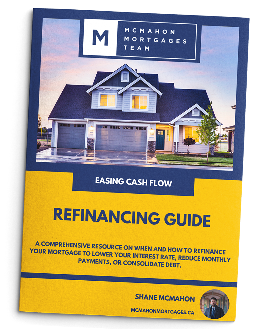 A refinancing guide with a picture of a house on it