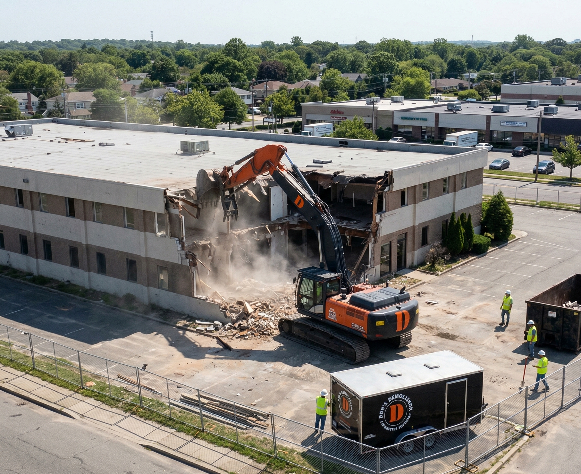 A dumpster trailer filled with trash bags is parked on the side of the road. - junk removal
