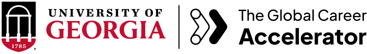The University of Georgia logo next to the The Global Career Accelerator logo.