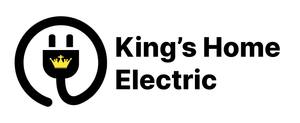 Logo for King's Home Electric: A black power plug icon with a yellow crown on its face, next to the company name.