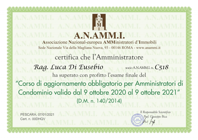 Attestato amministratore