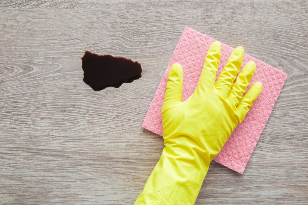 A Person Wearing Yellow Gloves Is Cleaning a Blood — North Coast Commercial Cleaners In Bli Bli, QLD