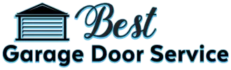The logo for best garage door service shows a garage door with a roof.
