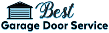 The logo for best garage door service shows a garage door with a roof.