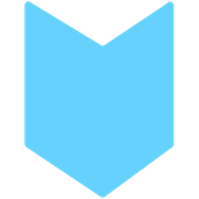 A blue arrow pointing down on a white background.
