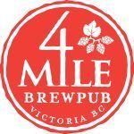 Red circular logo for 4 Mile Brewpub in Victoria BC with white text.