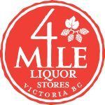 Red circular logo for 4 Mile Liquor Stores, white text. Includes a grape cluster graphic. 