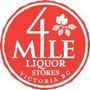 Red circular logo for 4 Mile Liquor Stores, white text. Includes a grape cluster graphic. 