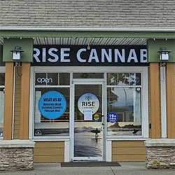 Rise Cannabis store front with signage, and entrance.