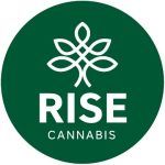 RISE Cannabis logo: White text and design on a green circle.