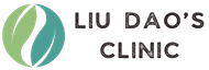 The logo for liu dao 's clinic is a green and blue circle with leaves in it.