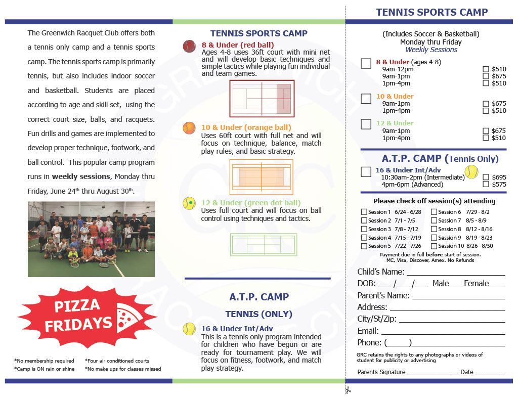 Summer Tennis Sports Camp Application