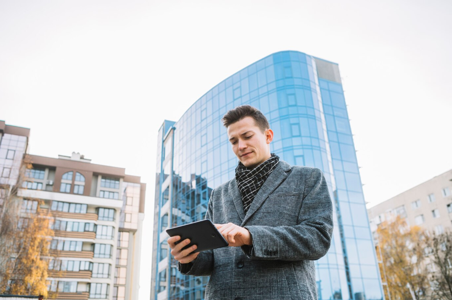 a property manager using a tablet