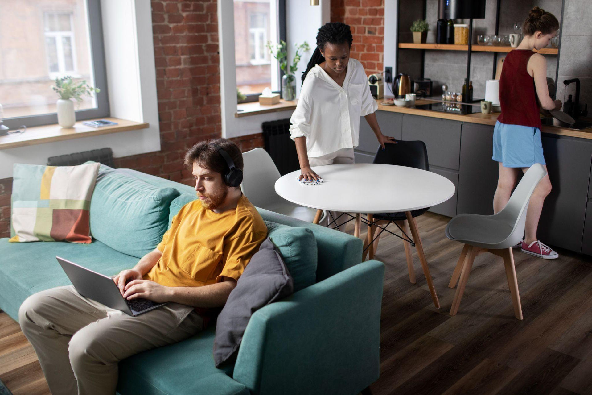 Residents sharing amenities in a co-living community.