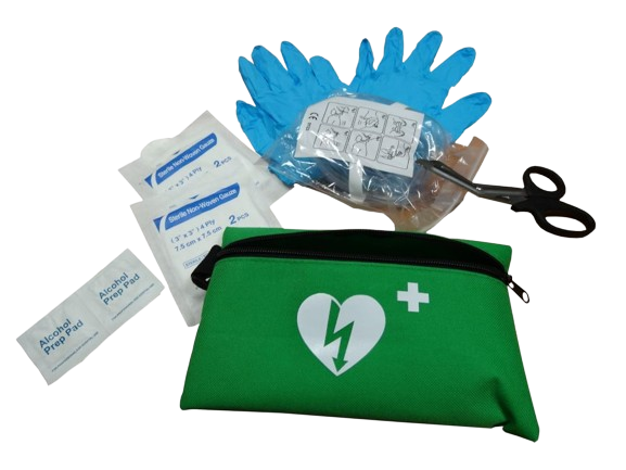 A green first aid kit with a heart on it