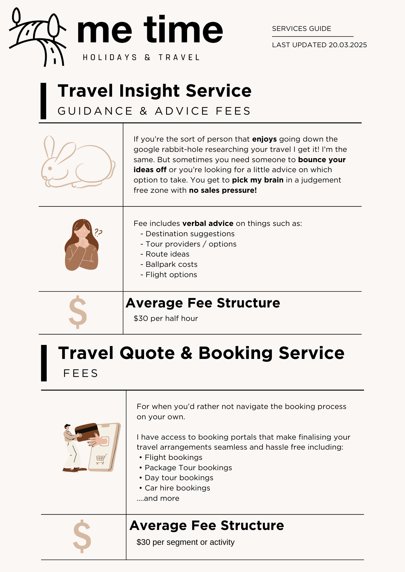 Travel guidance, advice, quote and booking service price guide