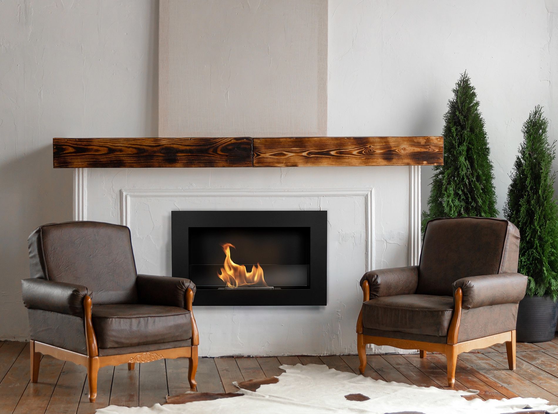 Bio-ethanol wandhaard Slim 650×400  met gehard glasscherm