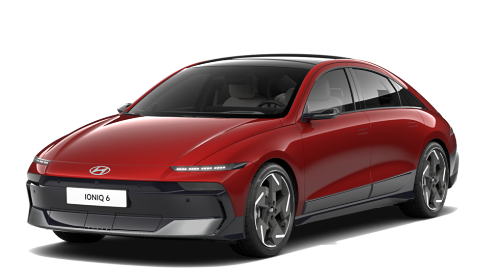 A black hyundai electric car is shown on a white background.