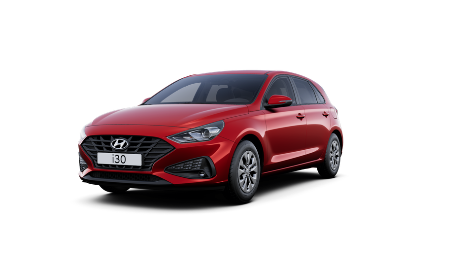 A red hyundai i30 hatchback is shown on a white background.