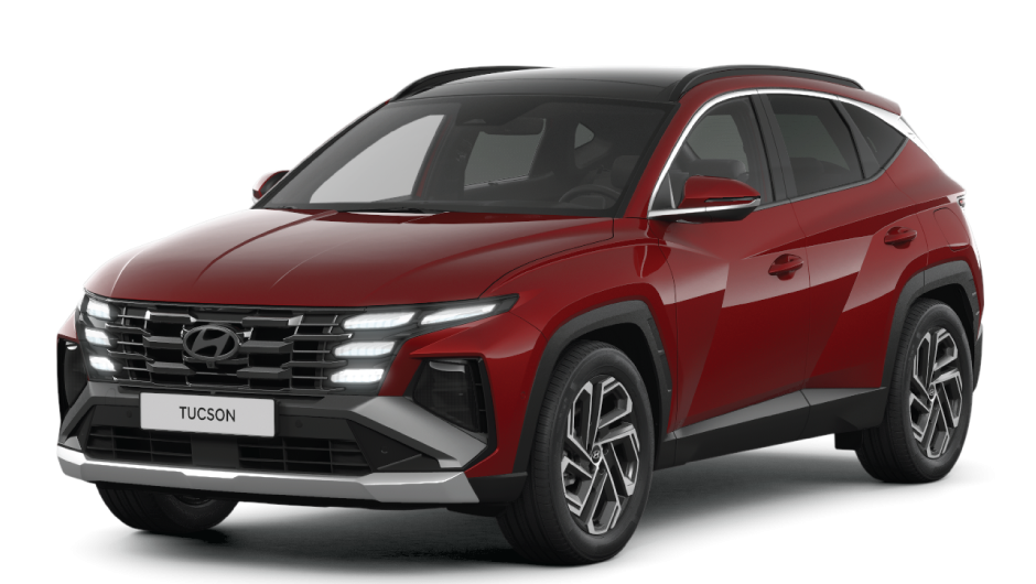 A red hyundai tucson is shown on a white background.
