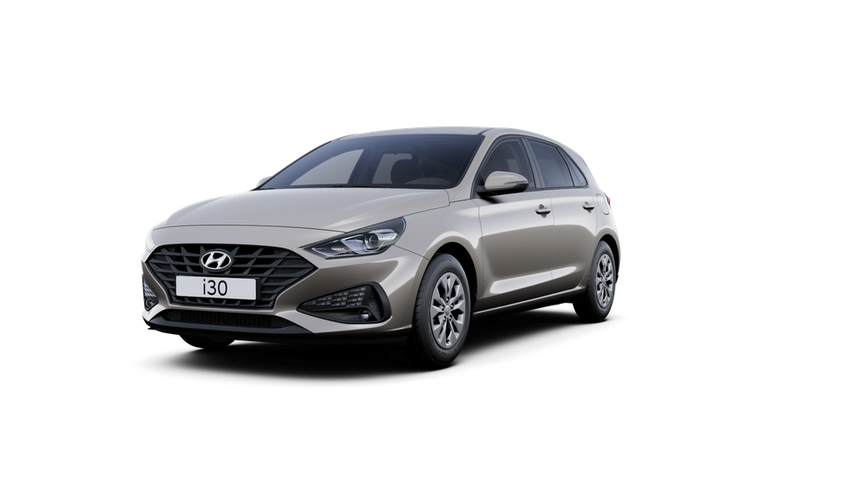 A silver hyundai i30 hatchback is shown on a white background.