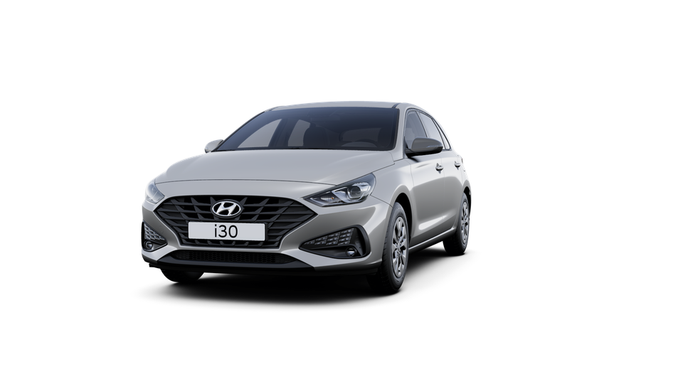 A silver hyundai i30 is shown on a white background.