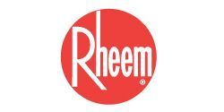 The rheem logo is in a red circle on a white background.