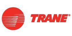A red circle with the word trane on it.