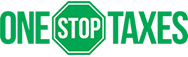 A green stop sign that says one stop taxes