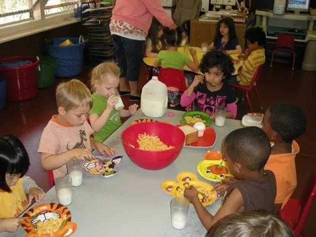 Children Eating Healthy Food — Sacramento, CA — Tot Town Child Development Center, Inc.