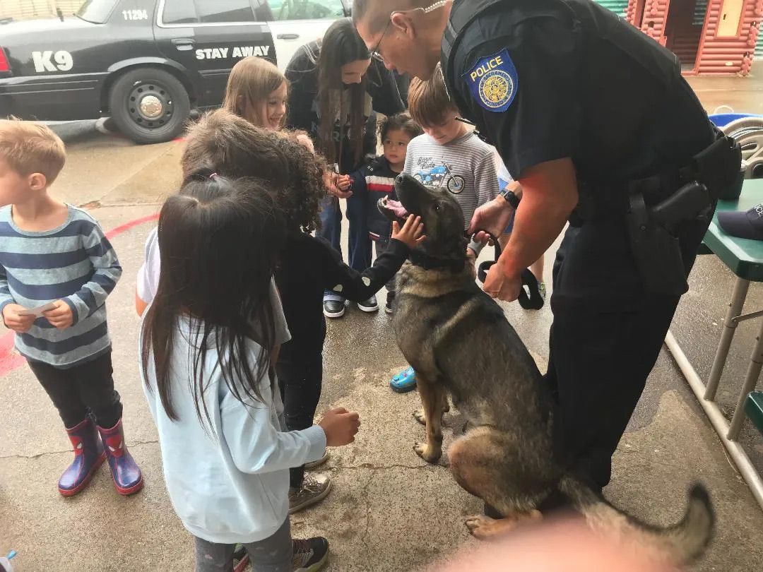 Students Playing with Dog — Sacramento, CA — Tot Town Child Development Center, Inc.