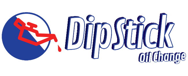 Logo for "DipStick oil change": Blue and white circle with a red oil pump, blue text, and the words "oil change".