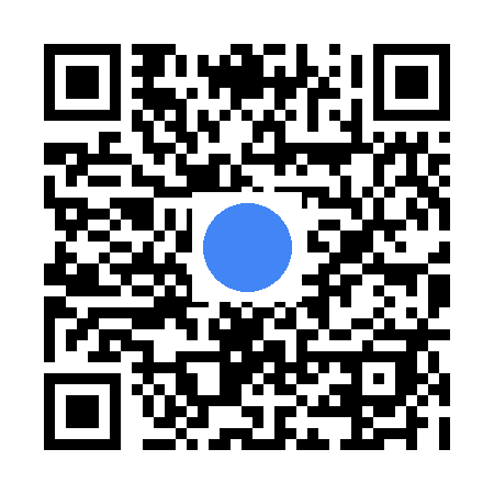 QR code with a blue circle in the middle.