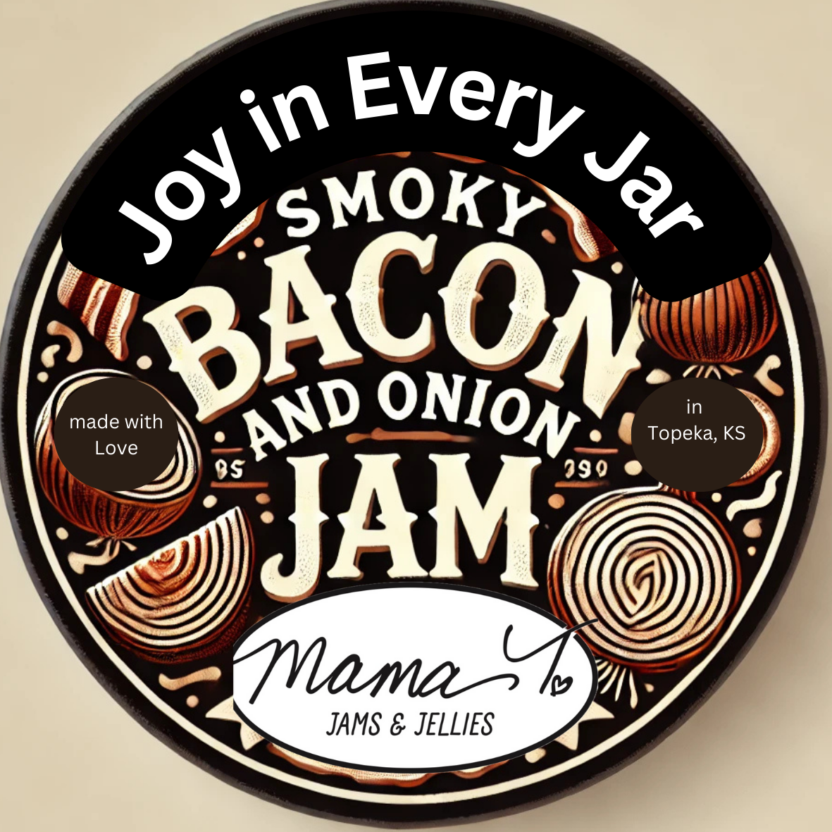A jar of bacon and onion jam from mama 's jams and jellies