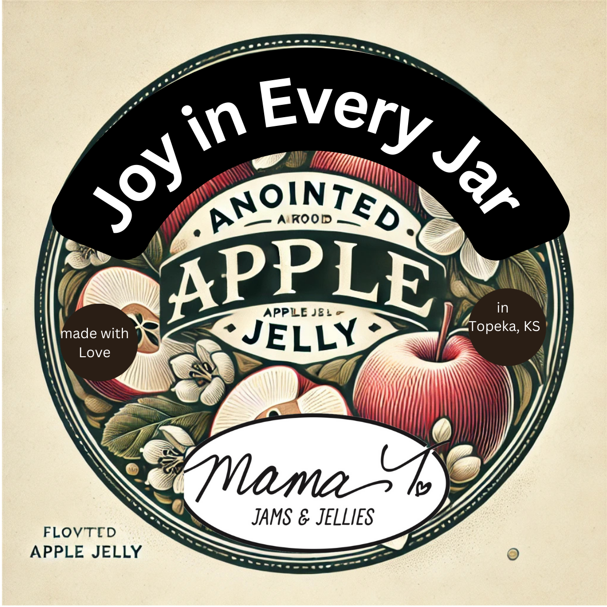 A label for an apple jelly says joy in every jar